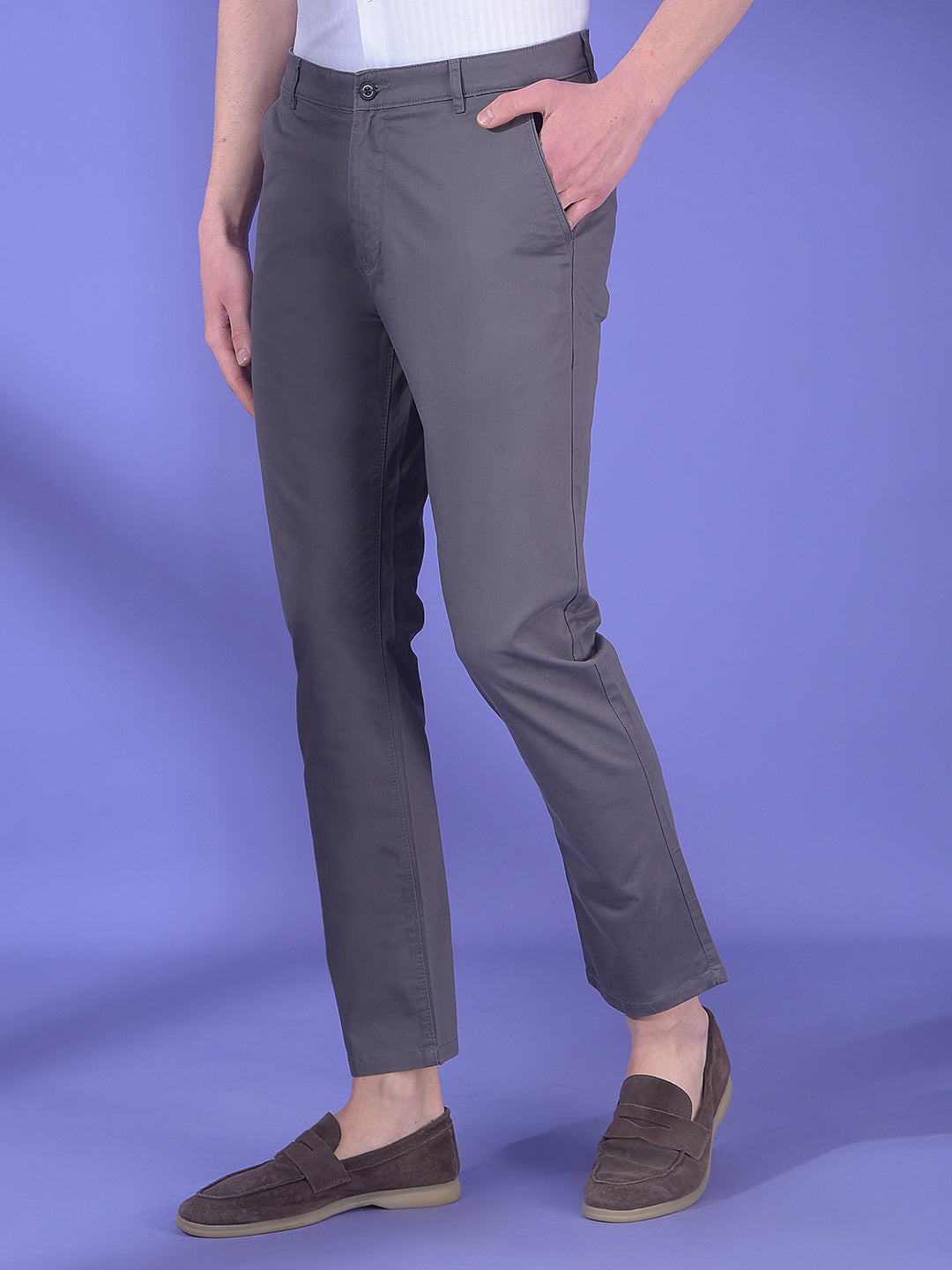 Grey Stretchable Cotton Trousers-Men Trousers-Crimsoune Club