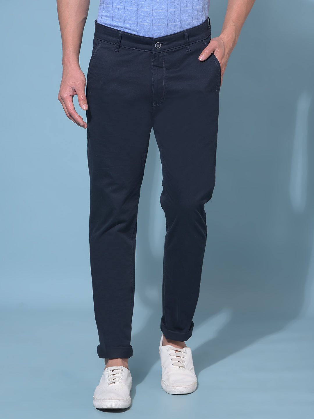 Navy Blue Stretchable Cotton Trousers-Men Trousers-Crimsoune Club