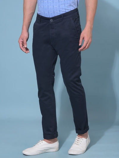 Navy Blue Stretchable Cotton Trousers-Men Trousers-Crimsoune Club