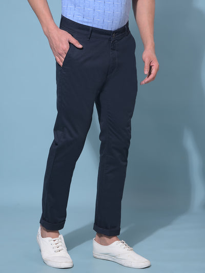 Navy Blue Stretchable Cotton Trousers-Men Trousers-Crimsoune Club