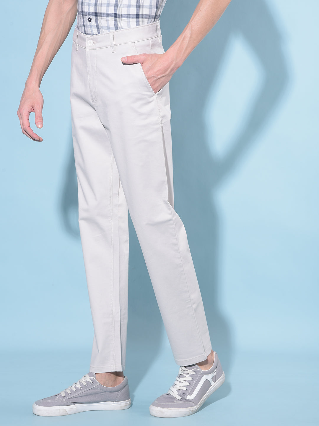 Beige Straight Stretchable Trousers-Men Trousers-Crimsoune Club