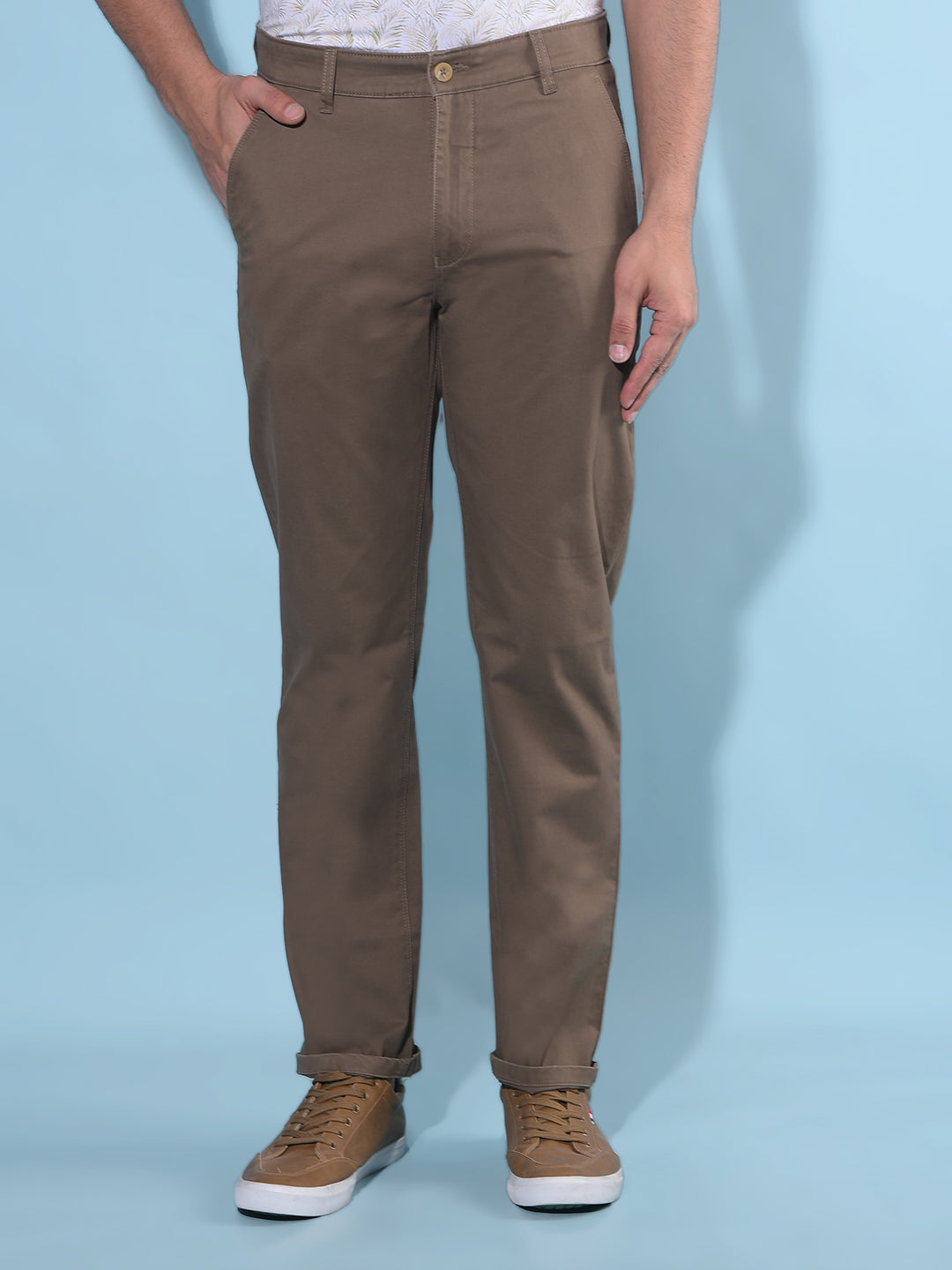 Olive Straight Stretchable Trousers-Men Trousers-Crimsoune Club