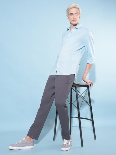 Grey Straight Stretchable Trousers-Men Trousers-Crimsoune Club