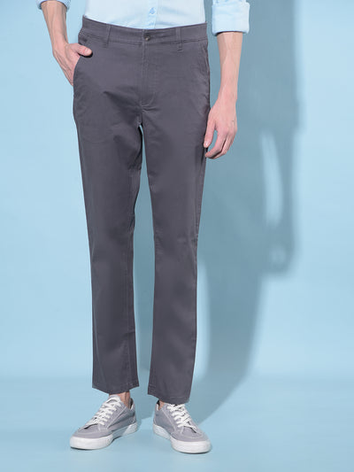 Grey Straight Stretchable Trousers-Men Trousers-Crimsoune Club