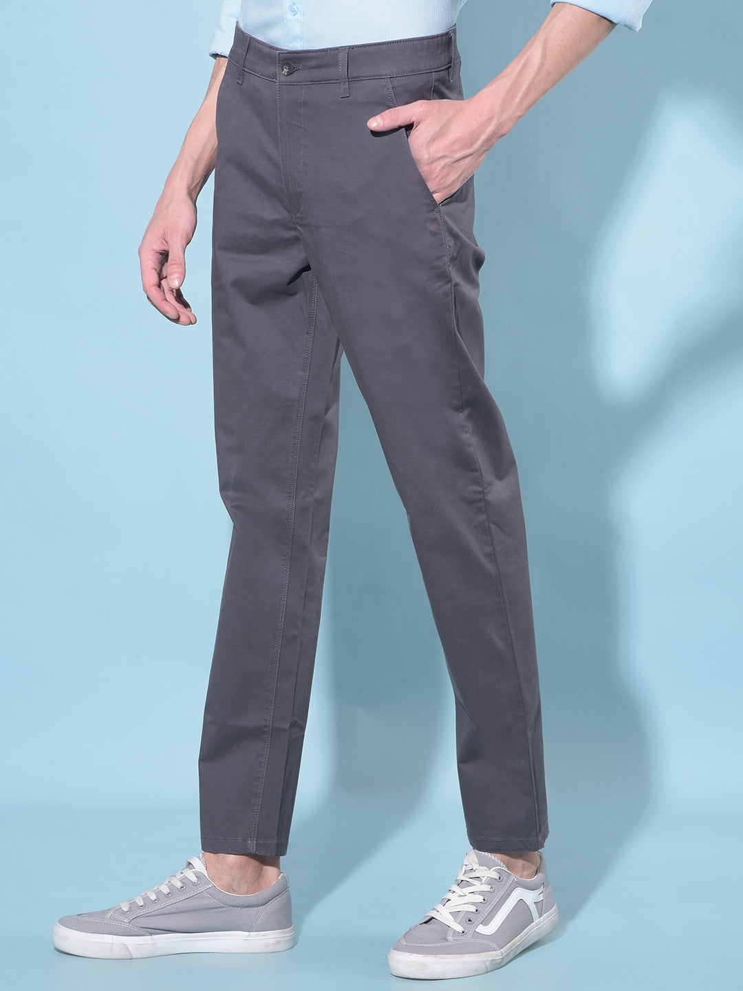 Grey Straight Stretchable Trousers-Men Trousers-Crimsoune Club