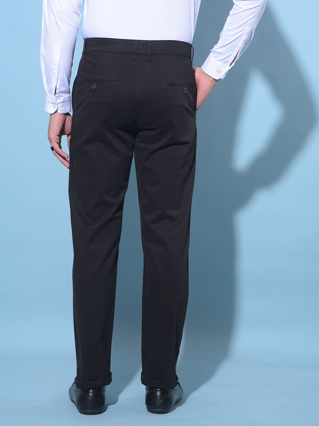Black Straight Stretchable Trousers-Men Trousers-Crimsoune Club