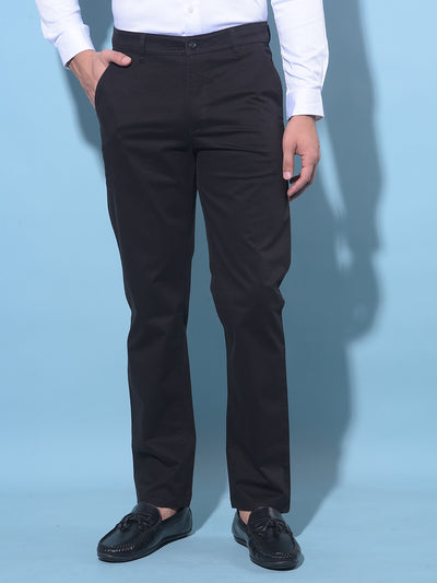 Black Straight Stretchable Trousers-Men Trousers-Crimsoune Club