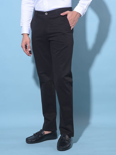 Black Straight Stretchable Trousers-Men Trousers-Crimsoune Club