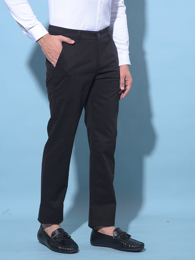 Black Straight Stretchable Trousers-Men Trousers-Crimsoune Club