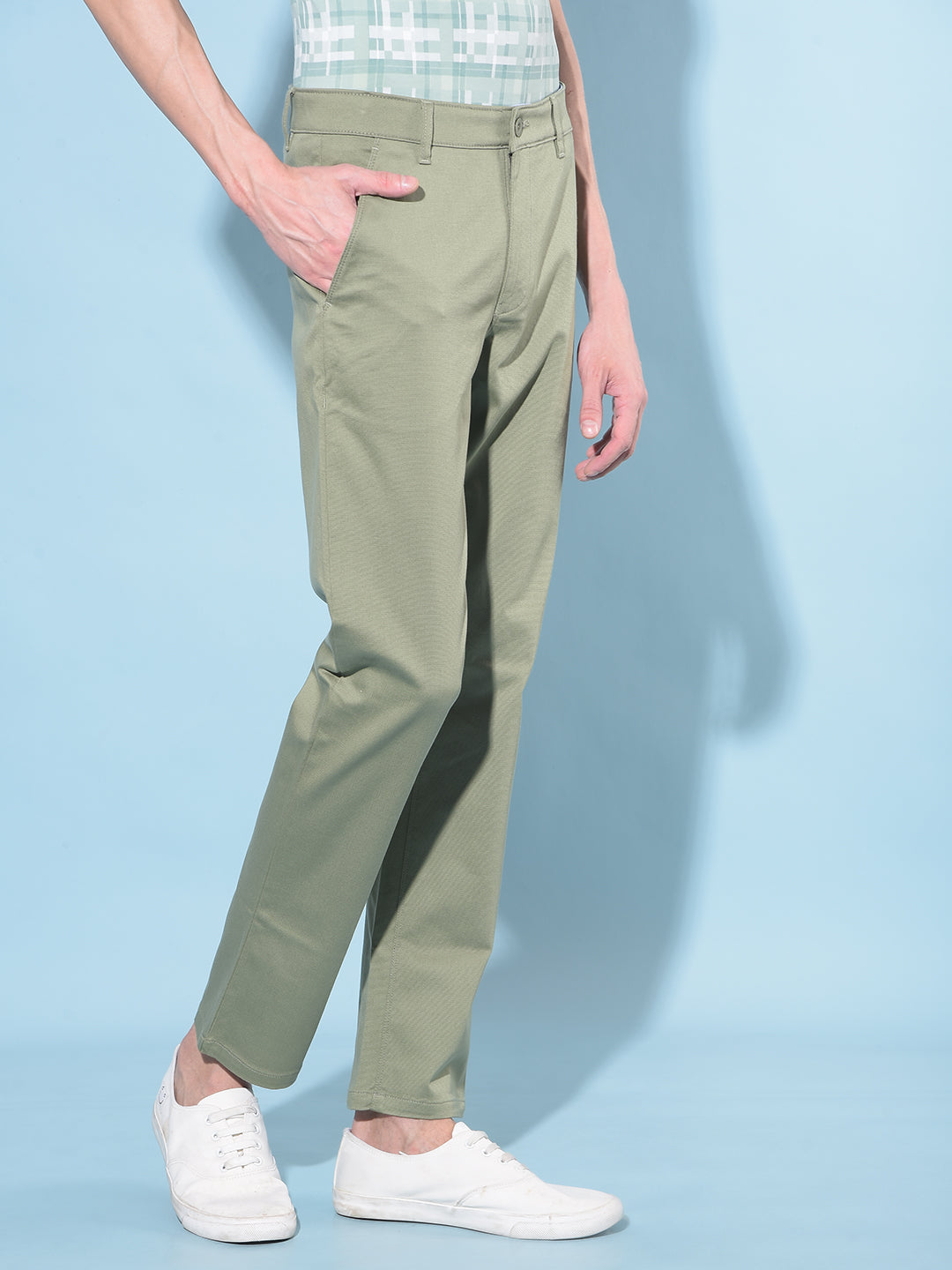 Olive Straight Stretchable Trousers-Men Trousers-Crimsoune Club
