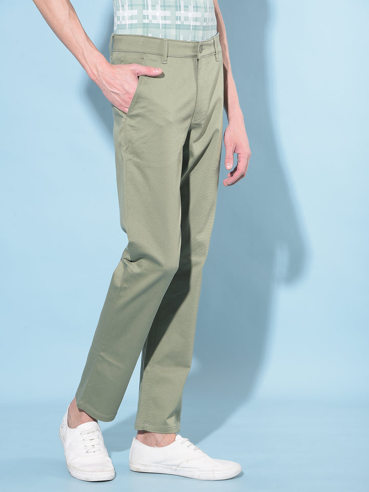 Olive Straight Stretchable Trousers-Men Trousers-Crimsoune Club