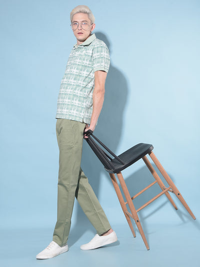 Olive Straight Stretchable Trousers-Men Trousers-Crimsoune Club