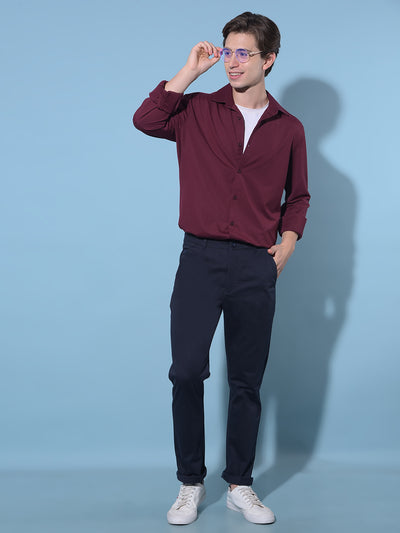 Blue Straight Cotton Trousers-Men Trousers-Crimsoune Club