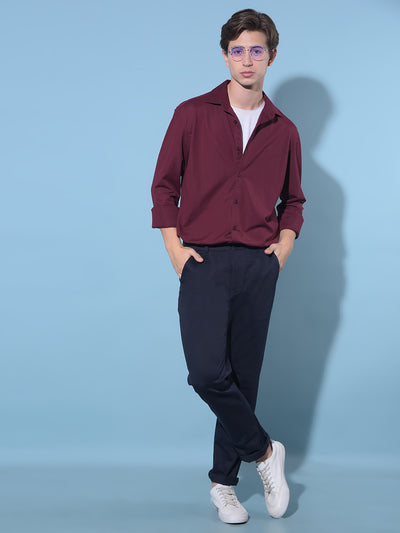 Blue Straight Cotton Trousers-Men Trousers-Crimsoune Club