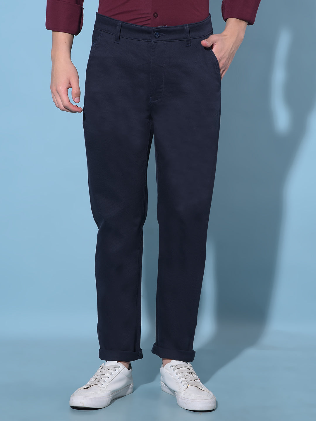 Blue Straight Cotton Trousers-Men Trousers-Crimsoune Club