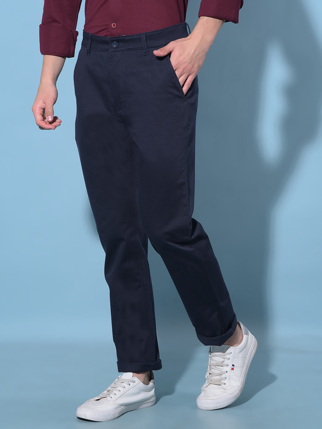 Blue Straight Cotton Trousers-Men Trousers-Crimsoune Club