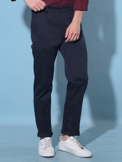 Blue Straight Cotton Trousers-Men Trousers-Crimsoune Club