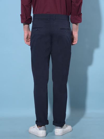 Blue Straight Cotton Trousers-Men Trousers-Crimsoune Club