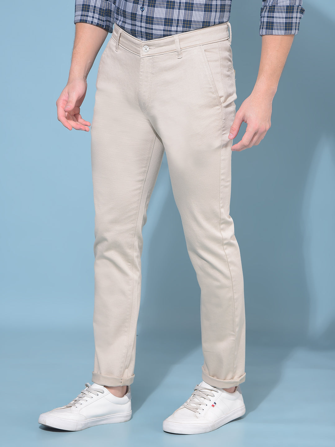 Beige Stretchable Trousers-Men Trousers-Crimsoune Club