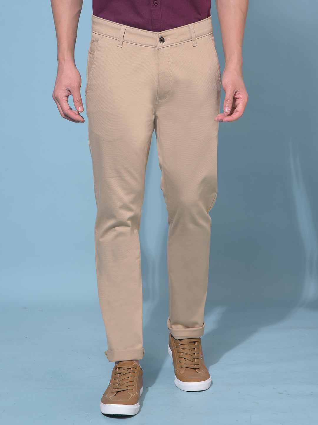 Khaki Stretchable Cotton Trousers-Men Trousers-Crimsoune Club