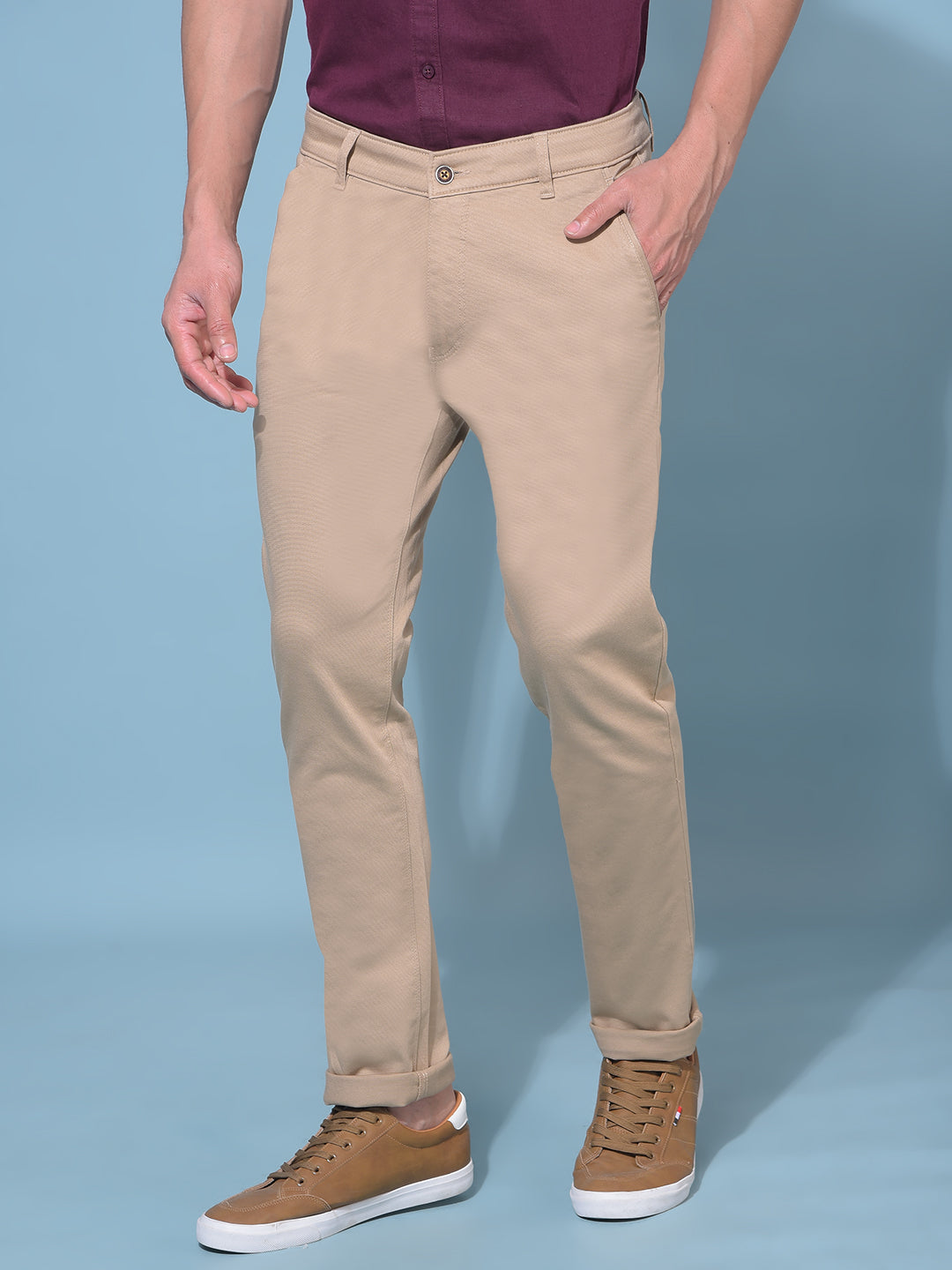 Khaki Stretchable Cotton Trousers-Men Trousers-Crimsoune Club