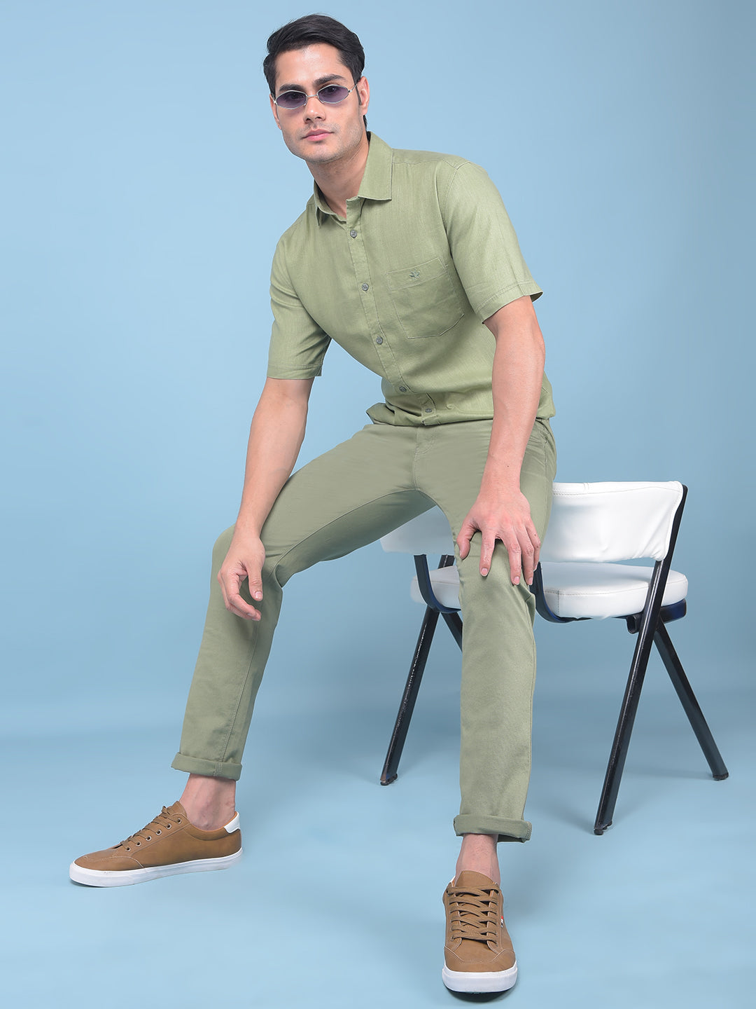 Olive Stretchable Trousers-Men Trousers-Crimsoune Club