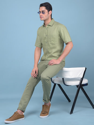 Olive Stretchable Trousers-Men Trousers-Crimsoune Club