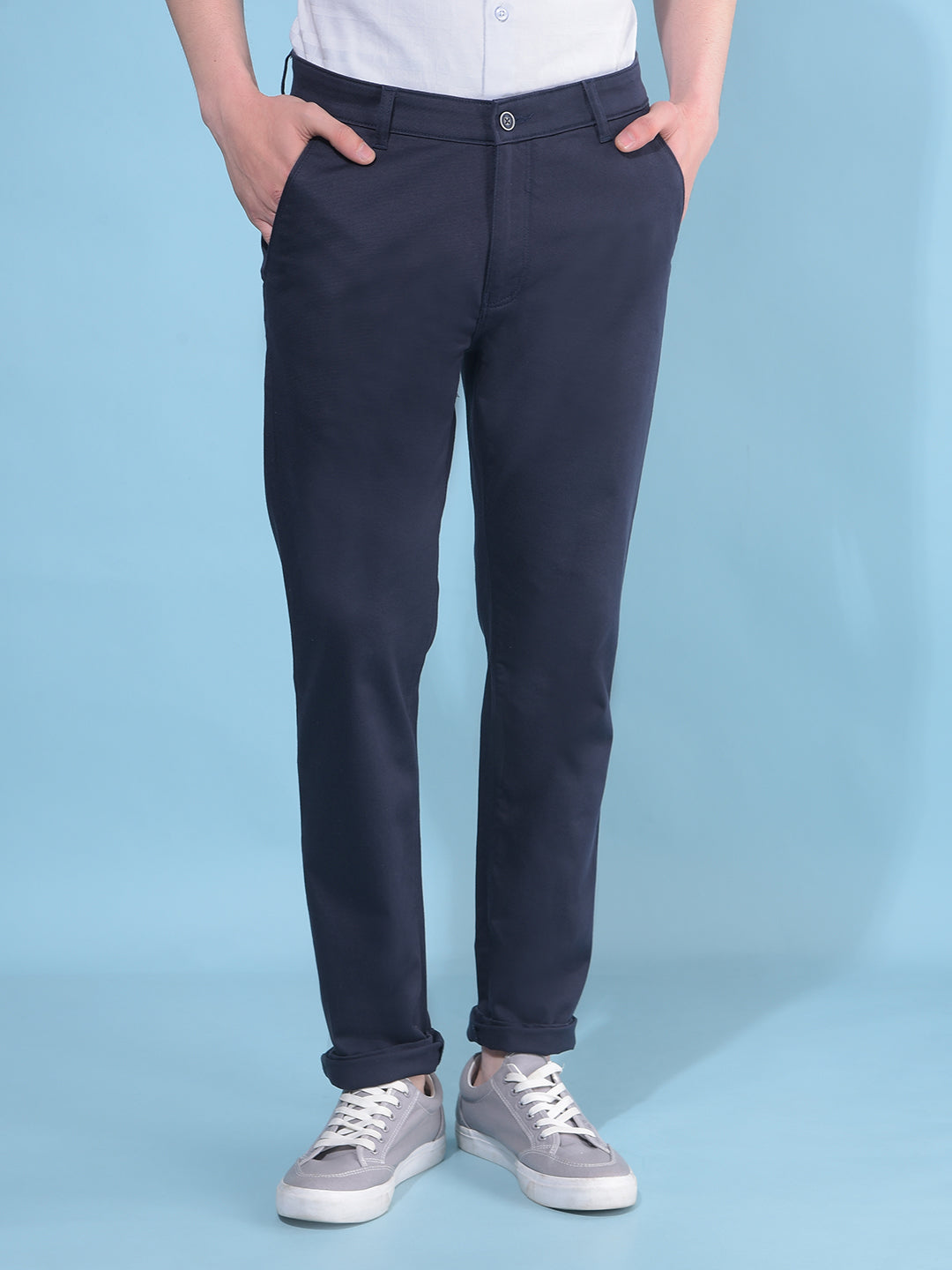 Blue Printed Cotton Trousers-Men Trousers-Crimsoune Club