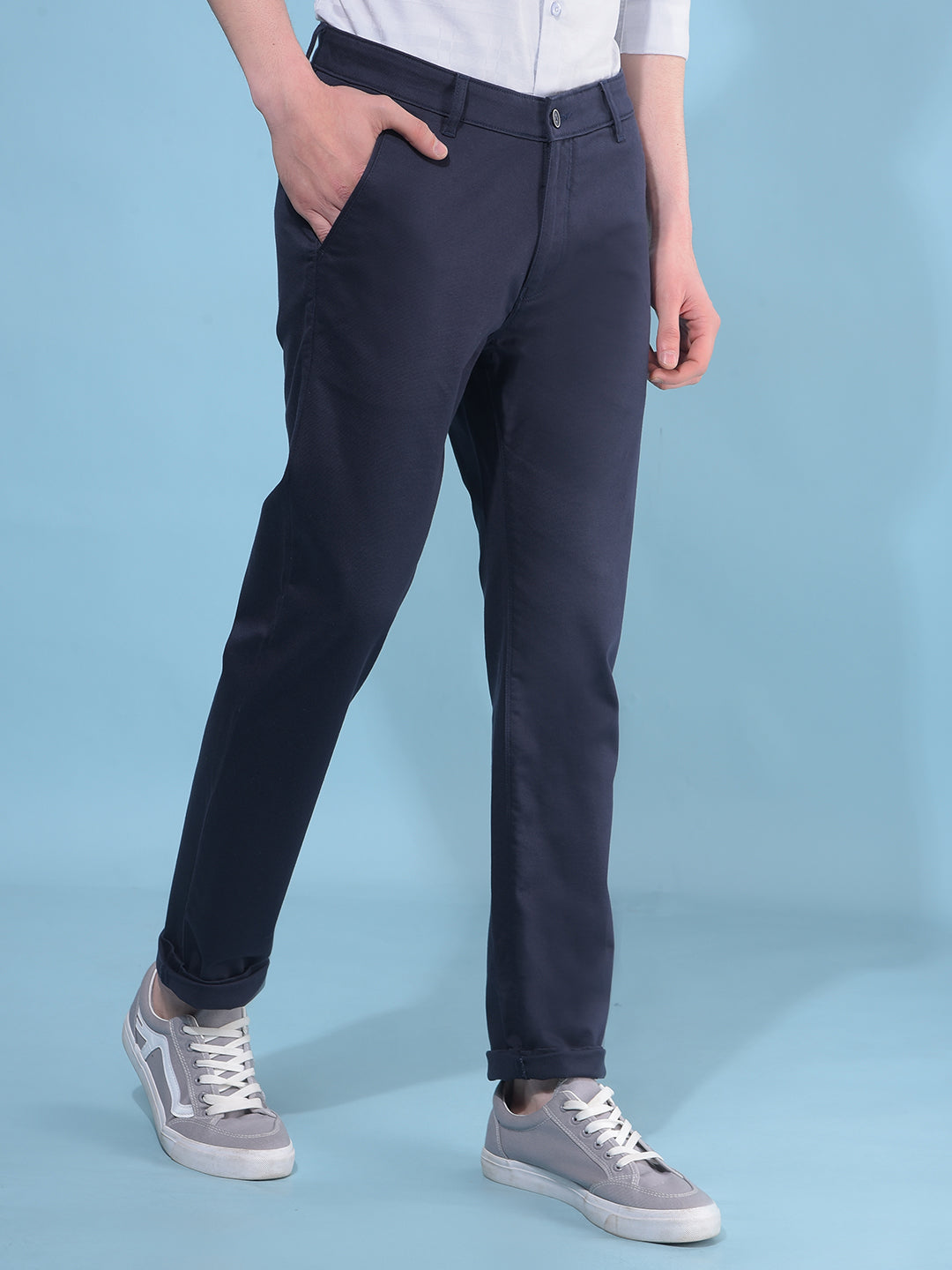 Blue Printed Cotton Trousers-Men Trousers-Crimsoune Club