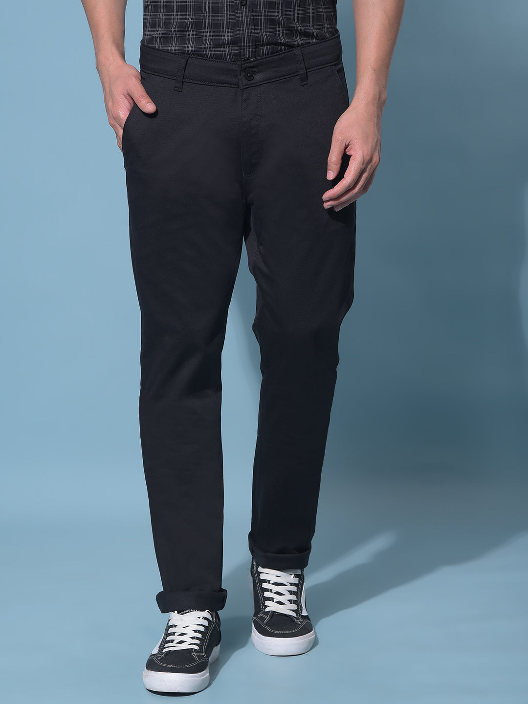 Black Stretchable Cotton Trousers-Men Trousers-Crimsoune Club