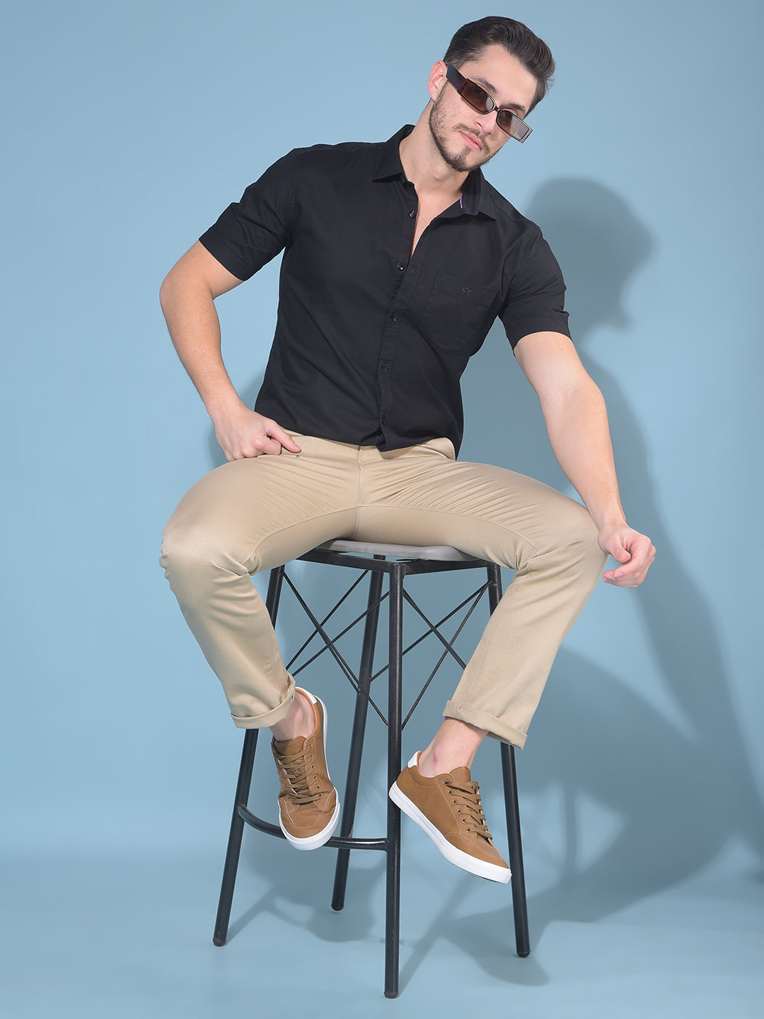 Beige Stretchable Trousers-Men Trousers-Crimsoune Club