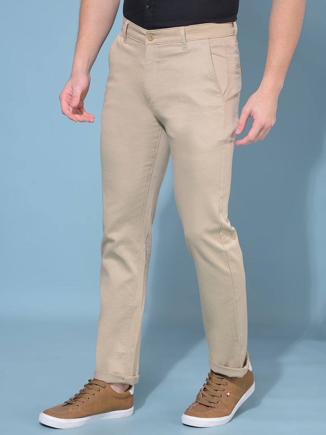 Beige Stretchable Trousers-Men Trousers-Crimsoune Club