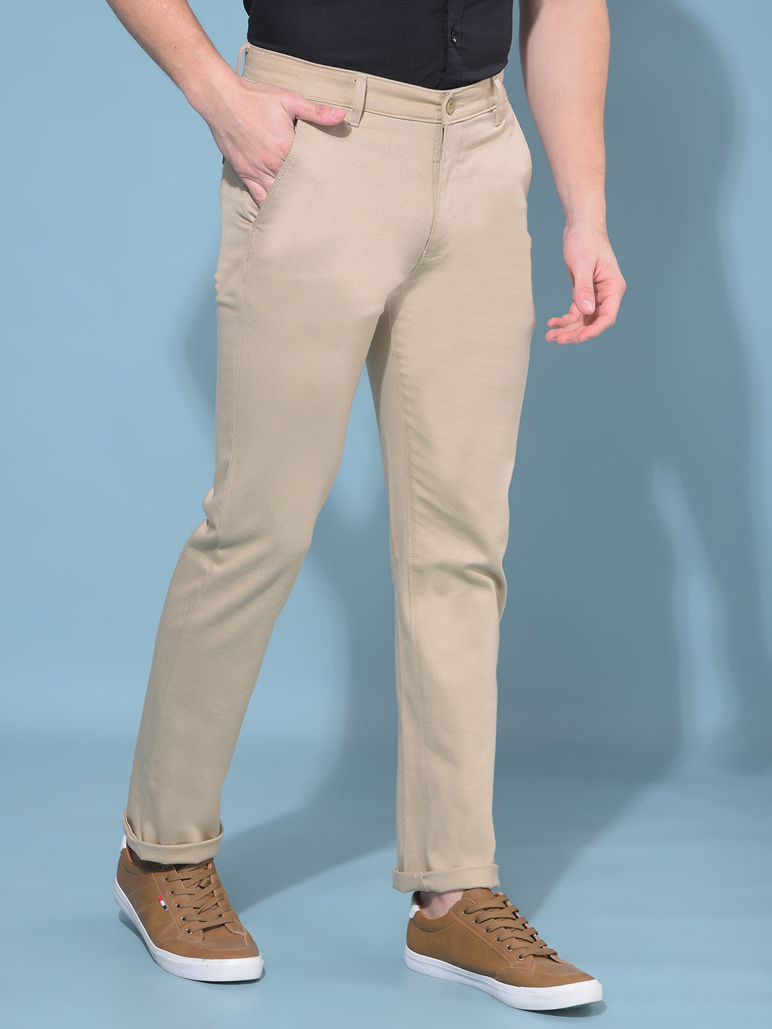 Beige Stretchable Trousers-Men Trousers-Crimsoune Club