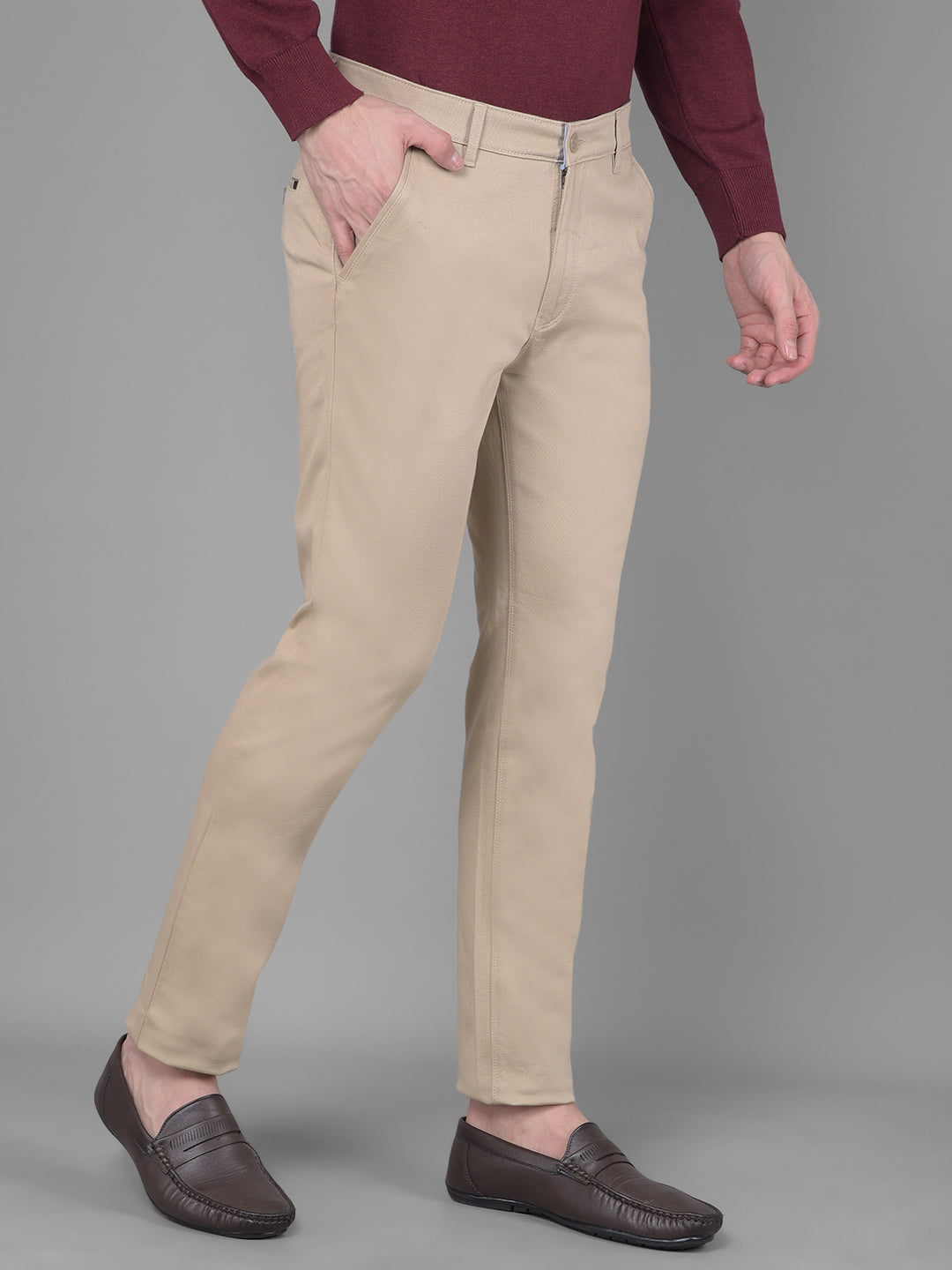 Beige Trousers-Men Trousers-Crimsoune Club