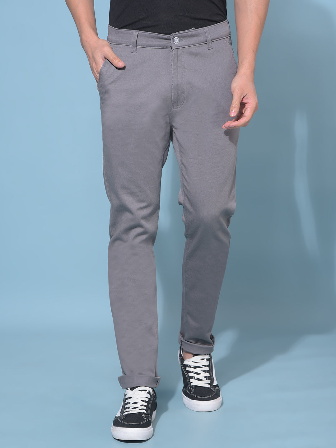 Grey Stretchable Cotton Trousers-Men Trousers-Crimsoune Club