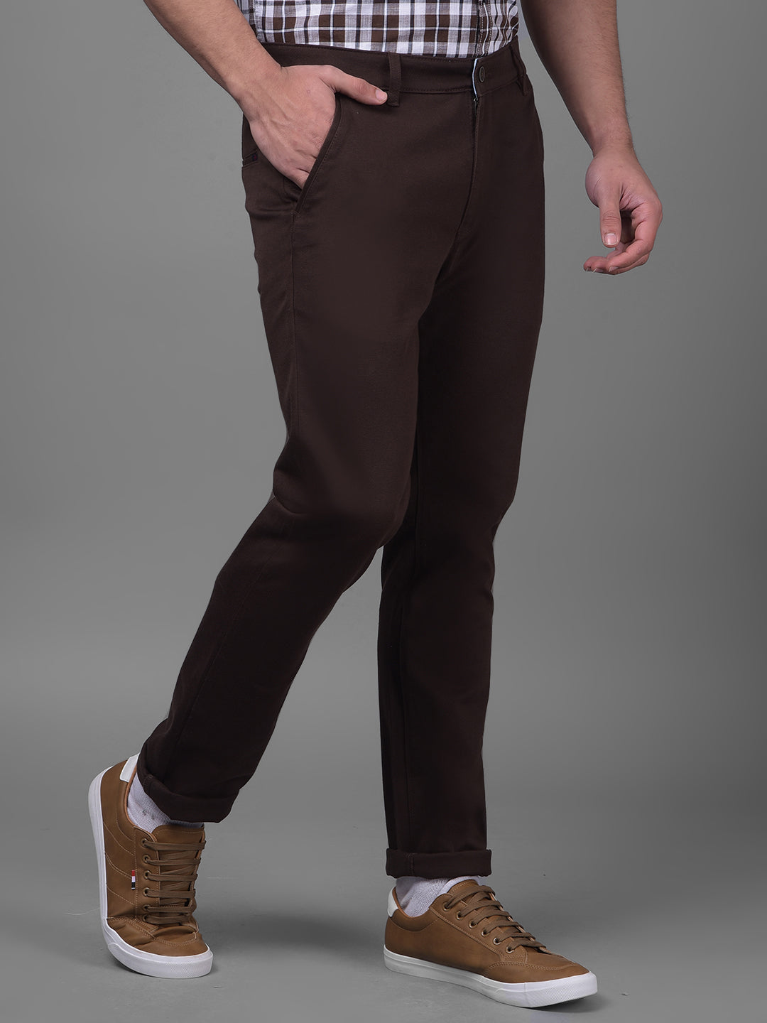 Brown Chinos Trousers-Men Trousers-Crimsoune Club