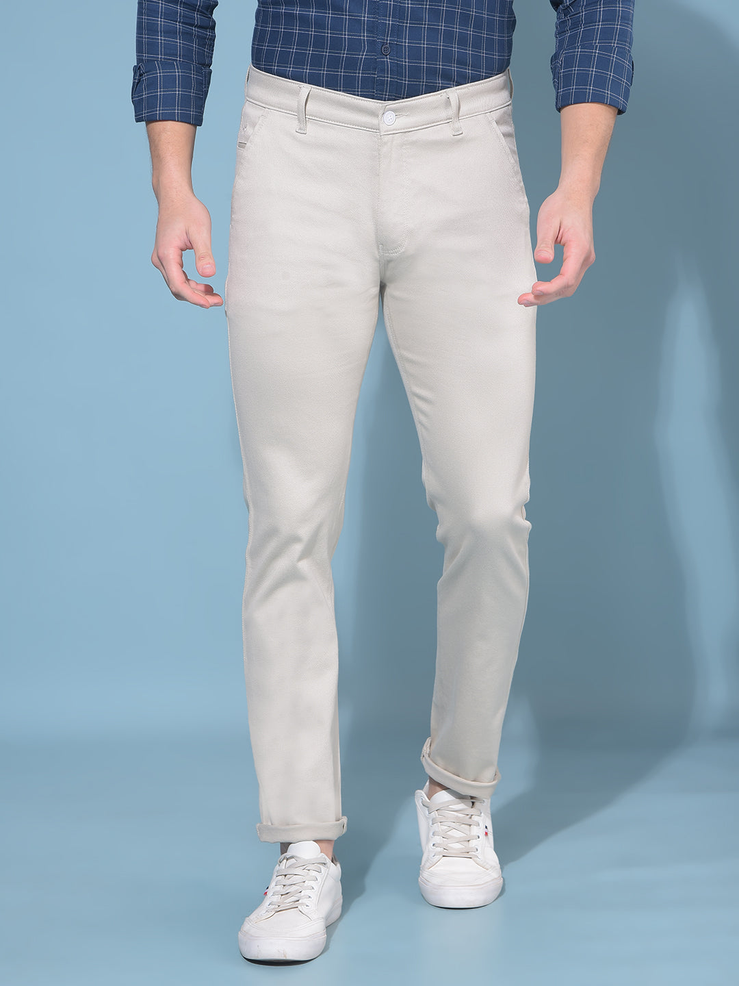 Beige Stretchable Trousers-Men Trousers-Crimsoune Club