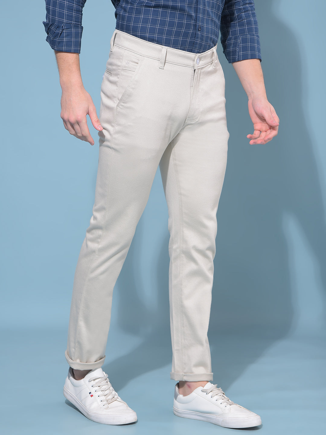 Beige Stretchable Trousers-Men Trousers-Crimsoune Club