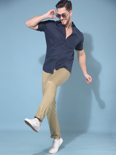 Khaki Stretchable Trousers-Men Trousers-Crimsoune Club