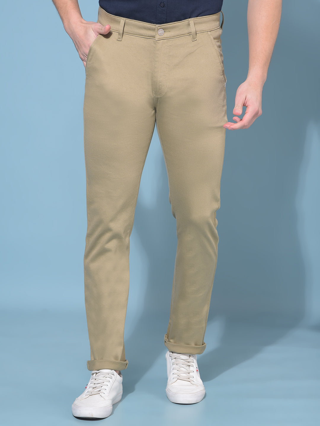 Khaki Stretchable Trousers-Men Trousers-Crimsoune Club