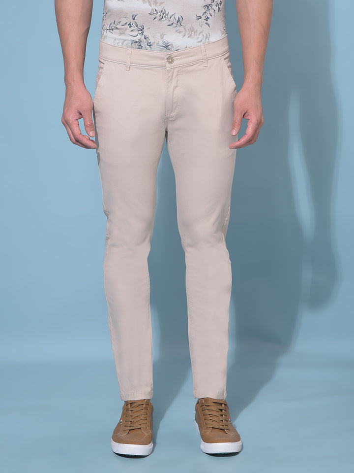 Beige Stretchable Trousers-Men Trousers-Crimsoune Club