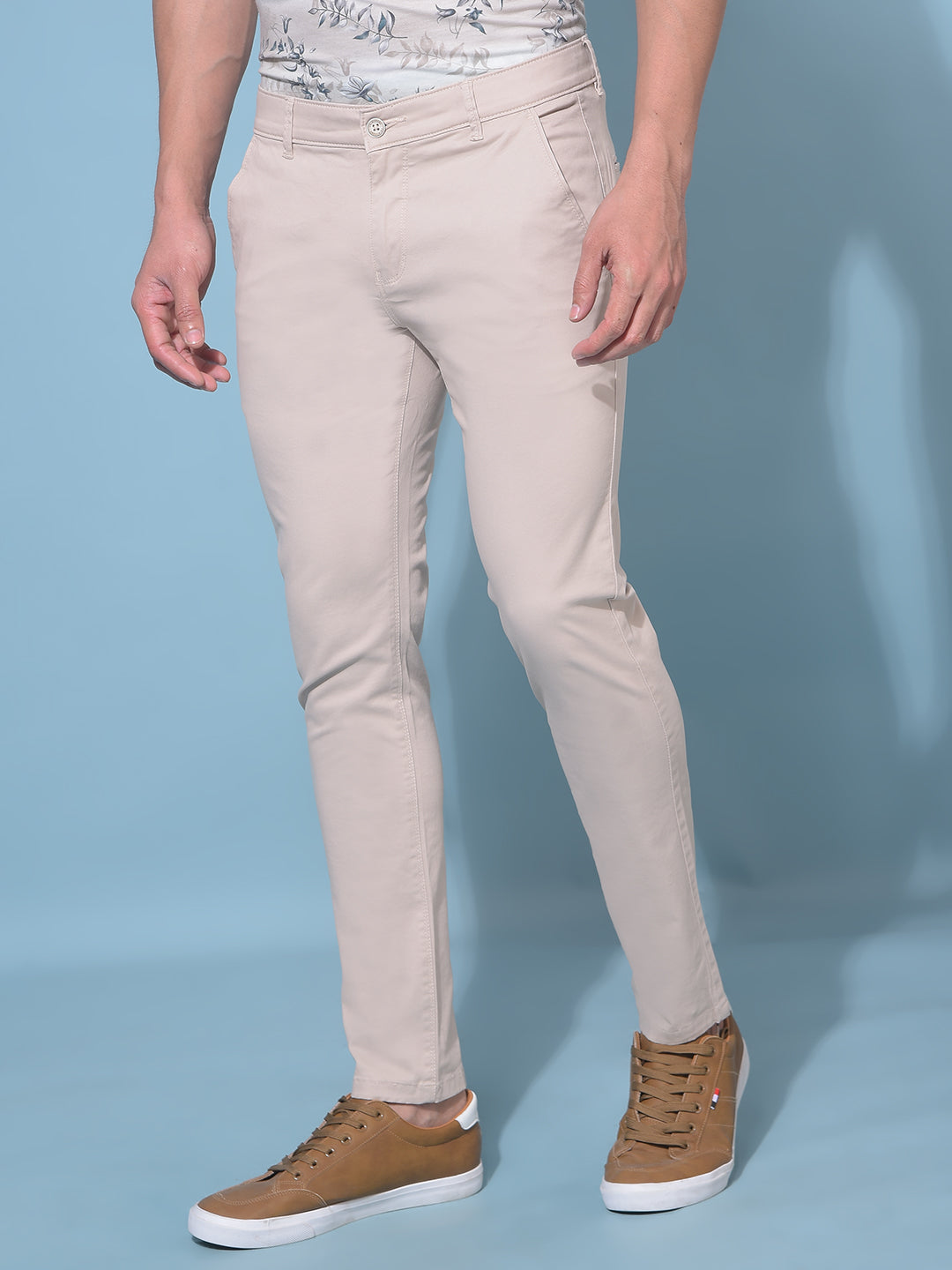Beige Stretchable Trousers-Men Trousers-Crimsoune Club