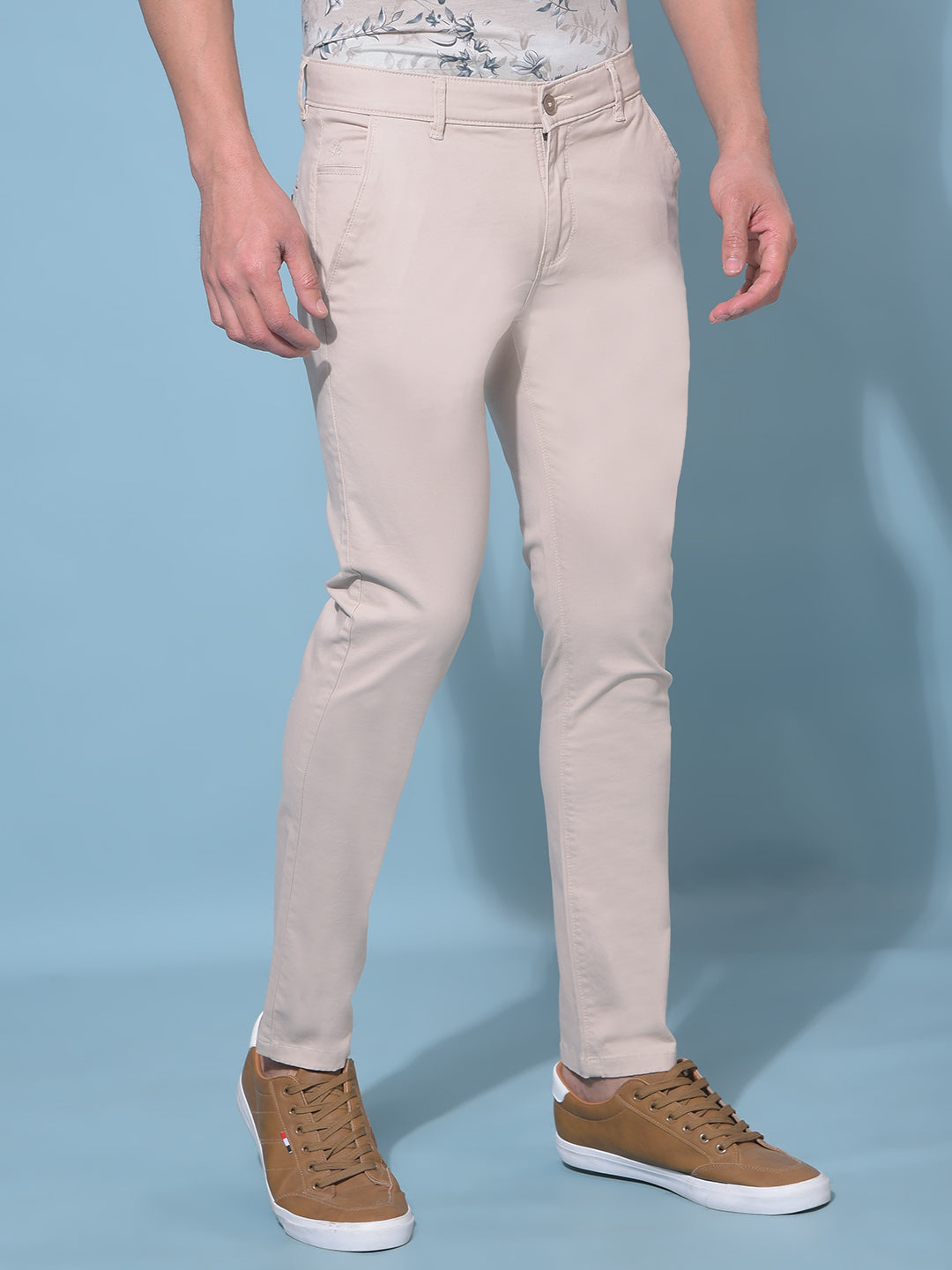 Beige Stretchable Trousers-Men Trousers-Crimsoune Club