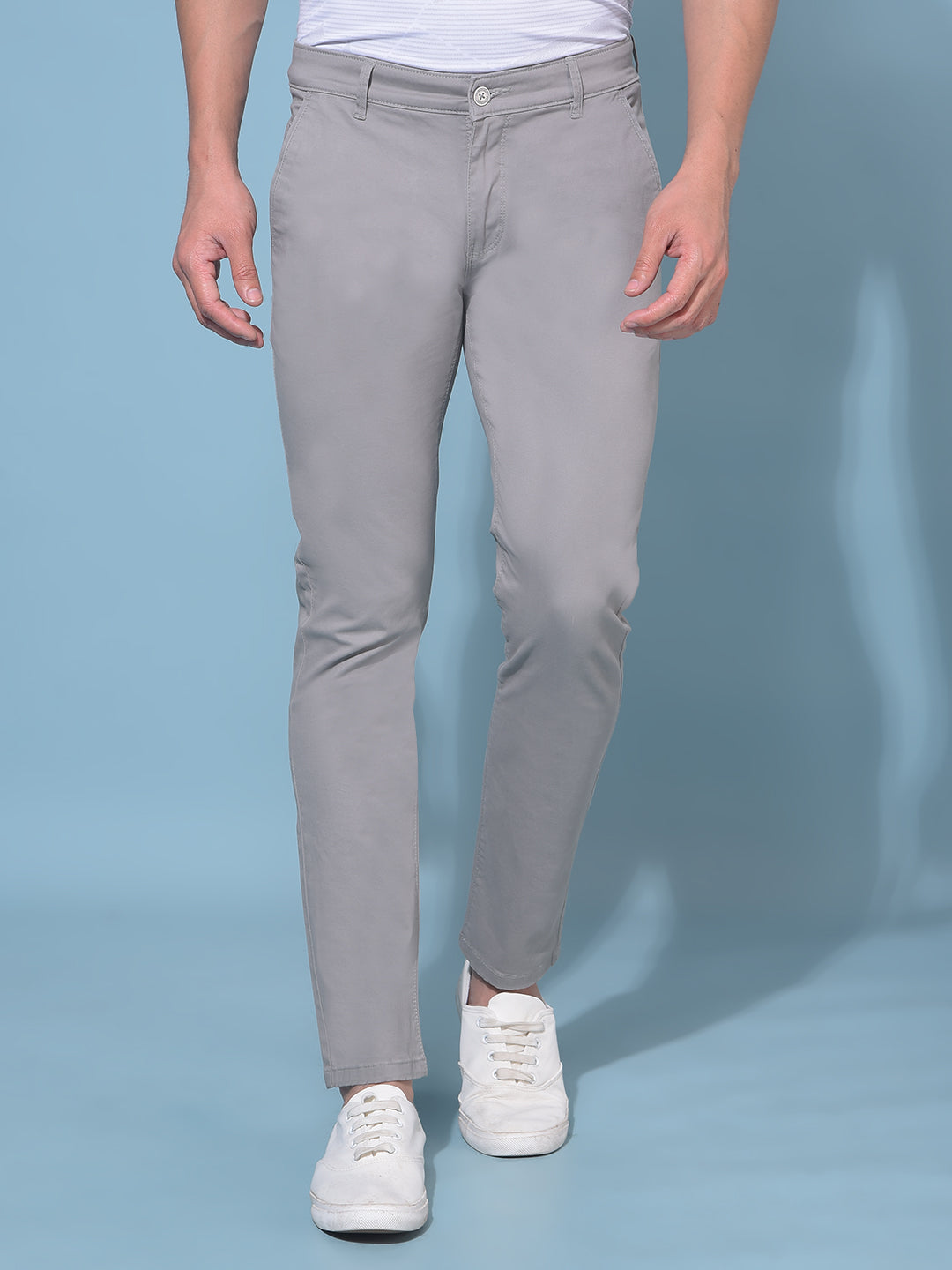 Grey Stretchable Cotton Trousers-Men Trousers-Crimsoune Club