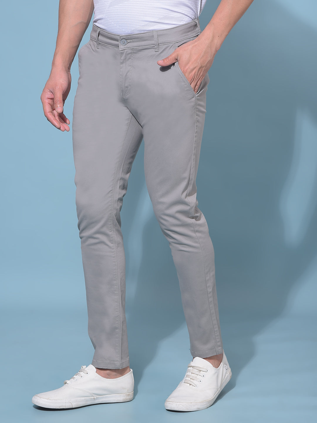 Grey Stretchable Cotton Trousers-Men Trousers-Crimsoune Club