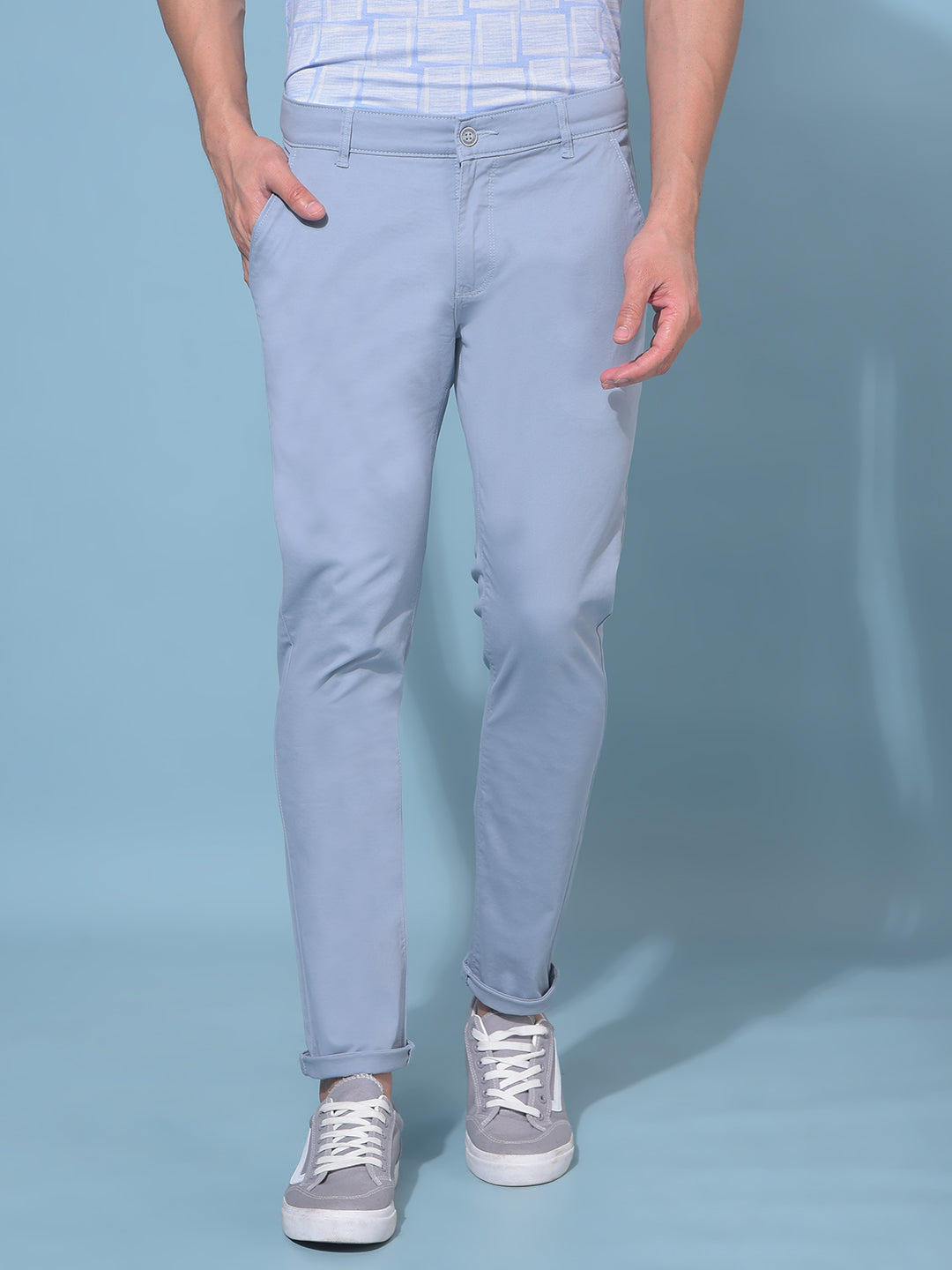 Blue Stretchable Cotton Trousers-Men Trousers-Crimsoune Club