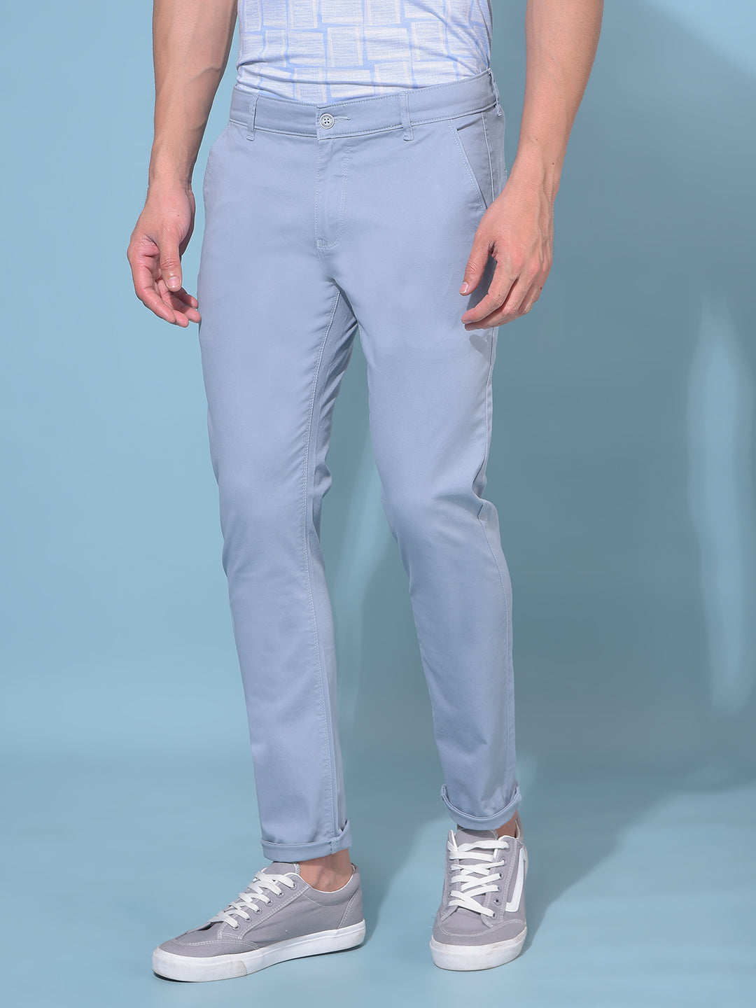 Blue Stretchable Cotton Trousers-Men Trousers-Crimsoune Club