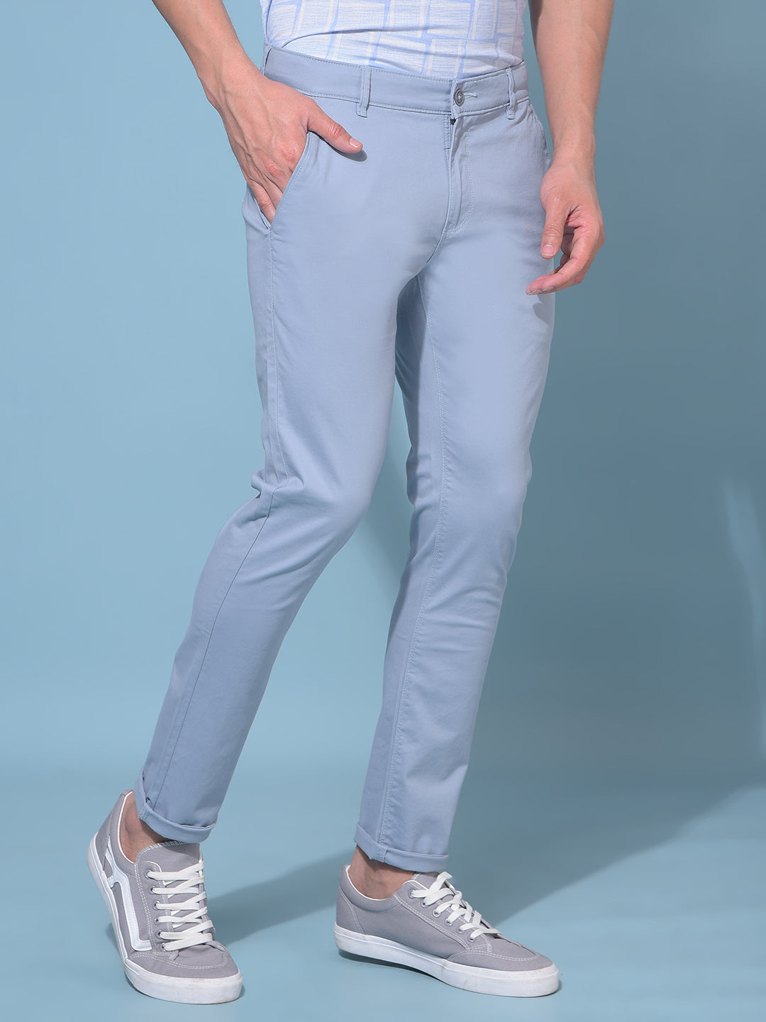 Blue Stretchable Cotton Trousers-Men Trousers-Crimsoune Club