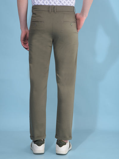 Olive Printed Cotton Straight Trousers-Men Trousers-Crimsoune Club