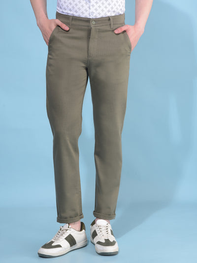 Olive Printed Cotton Straight Trousers-Men Trousers-Crimsoune Club